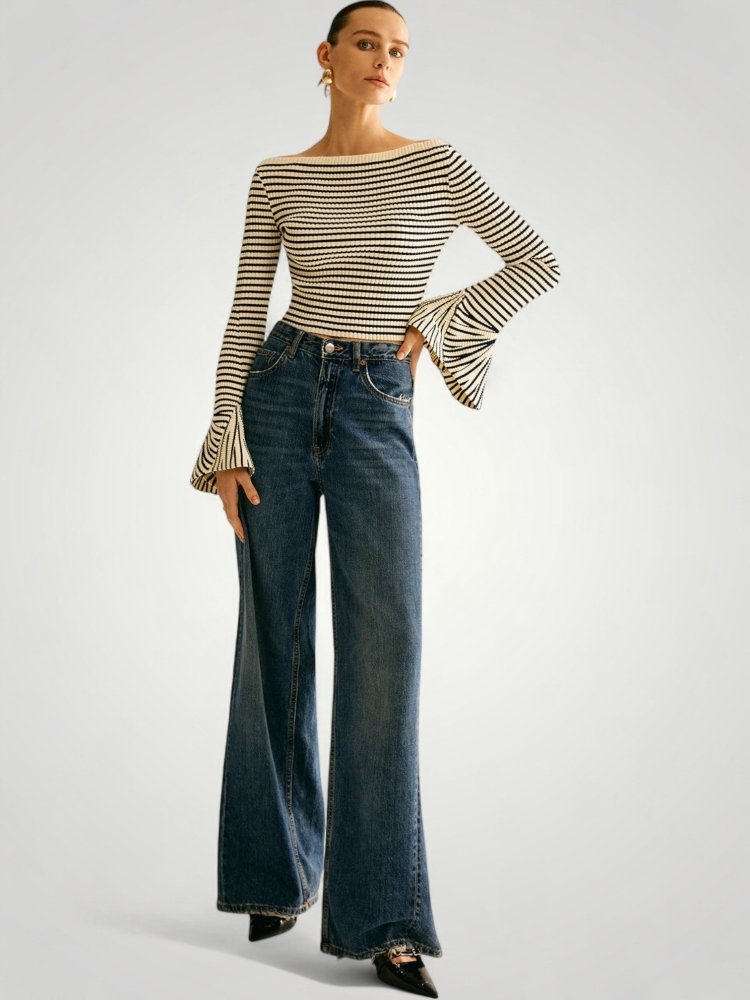 Eleganter Schulterpullover mit Streifen und Komfort - Aurivio Mode