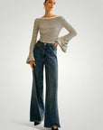 Eleganter Schulterpullover mit Streifen und Komfort - Aurivio Mode