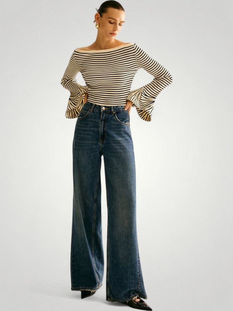 Eleganter Schulterpullover mit Streifen und Komfort - Aurivio Mode