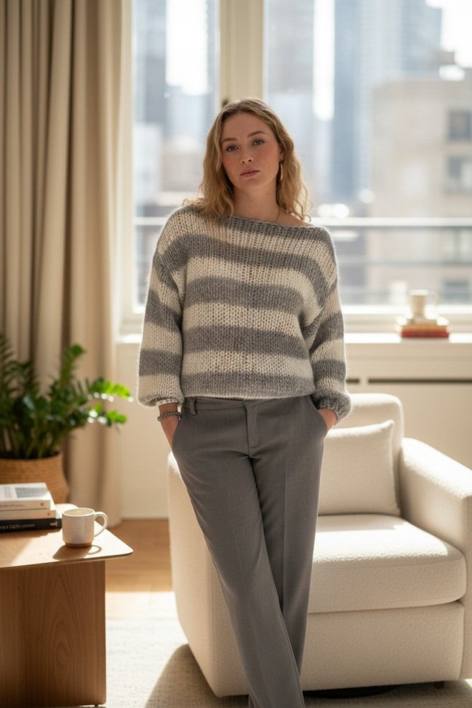 Grobstrick - Pullover 'Mara' - Gestreift & Oversize - Aurivio Mode