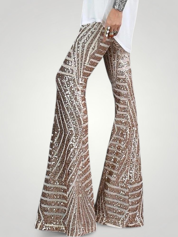 Hochtaillierte Ausgestellte Damenhose mit Glamour - Aurivio Mode