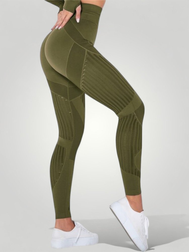 Hochtaillierte Sport Leggings Damen mit Anti - Cellulite - Effekt - Aurivio Mode
