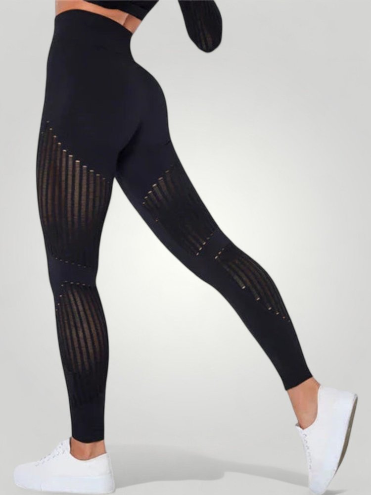 Hochtaillierte Sport Leggings Damen mit Anti - Cellulite - Effekt - Aurivio Mode