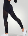 Hochtaillierte Sport Leggings Damen mit Anti - Cellulite - Effekt - Aurivio Mode