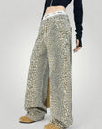 Hohe Taille Flared Jeans mit Leopardendruck - Aurivio Mode