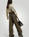 Hohe Taille Flared Jeans mit Leopardendruck - Aurivio Mode