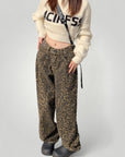 Hohe Taille Flared Jeans mit Leopardendruck - Aurivio Mode